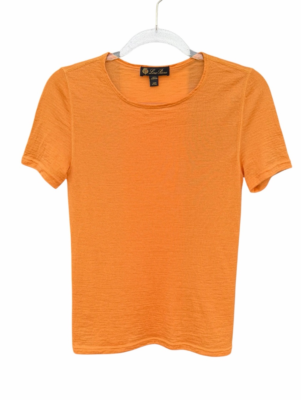 Loro Piana 100% Cashmere Fine Knit Short Sleeve Sweater Orange Italy Soft READ